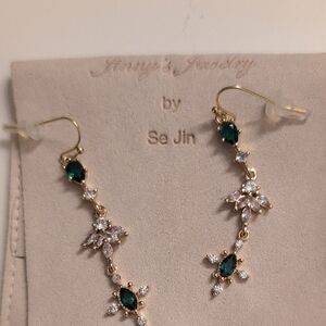 Gold and Emerald Green Dangle Earrings